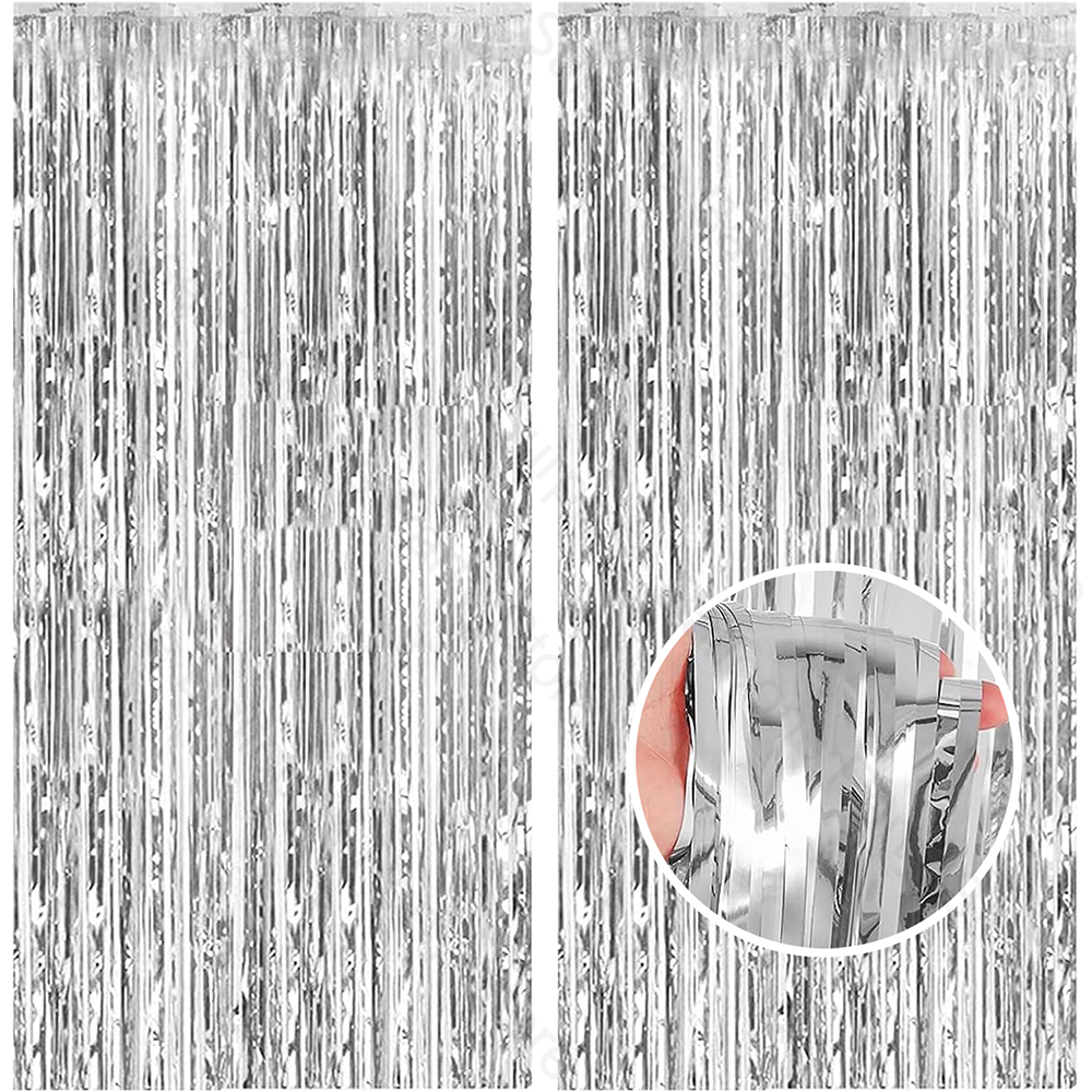 Home Bargains - 2Pack Silver Foil Curtain Backdrop Silver