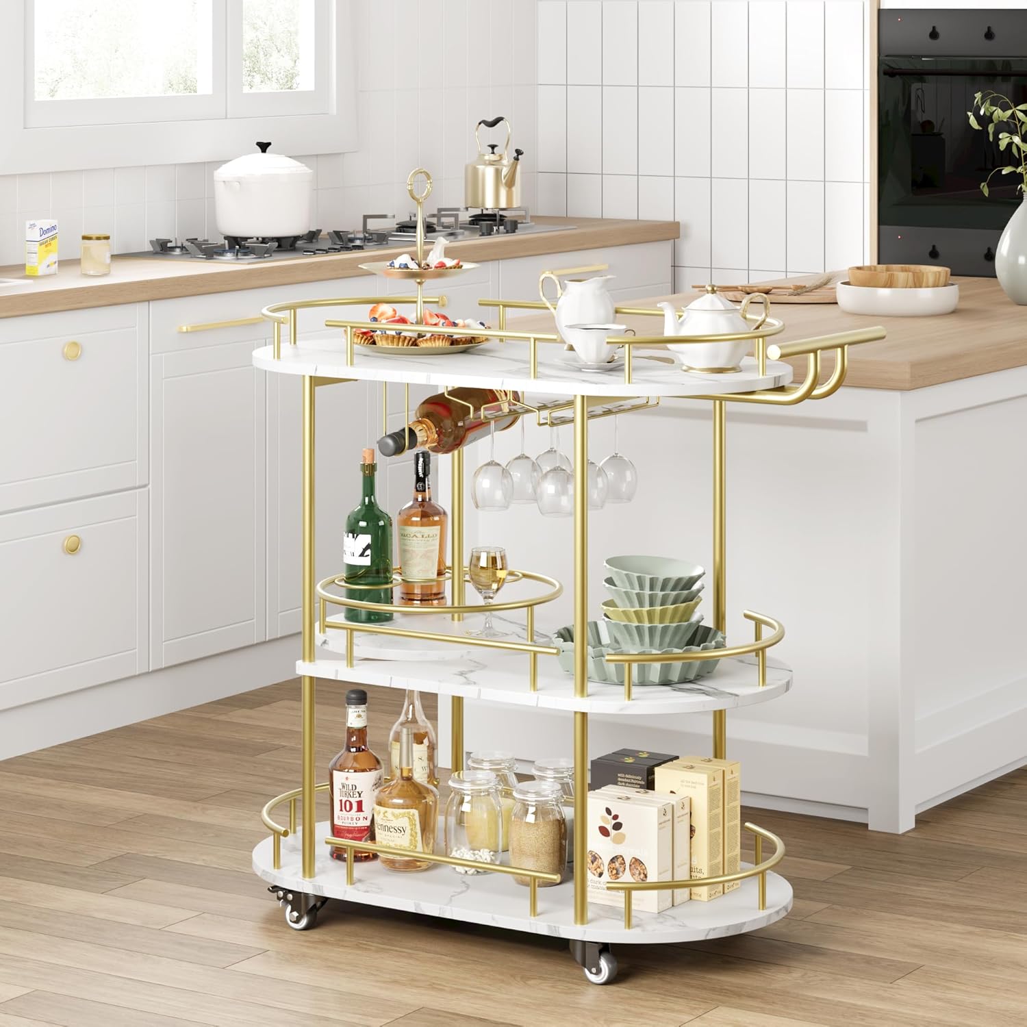 Gold Bar Carts with 4-Tiers St - Bar Cart Gold recensione e prezzo