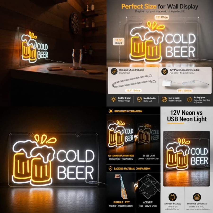 Cold Beer Neon Sign for Busine - Home Bar Signs recensione e prezzo